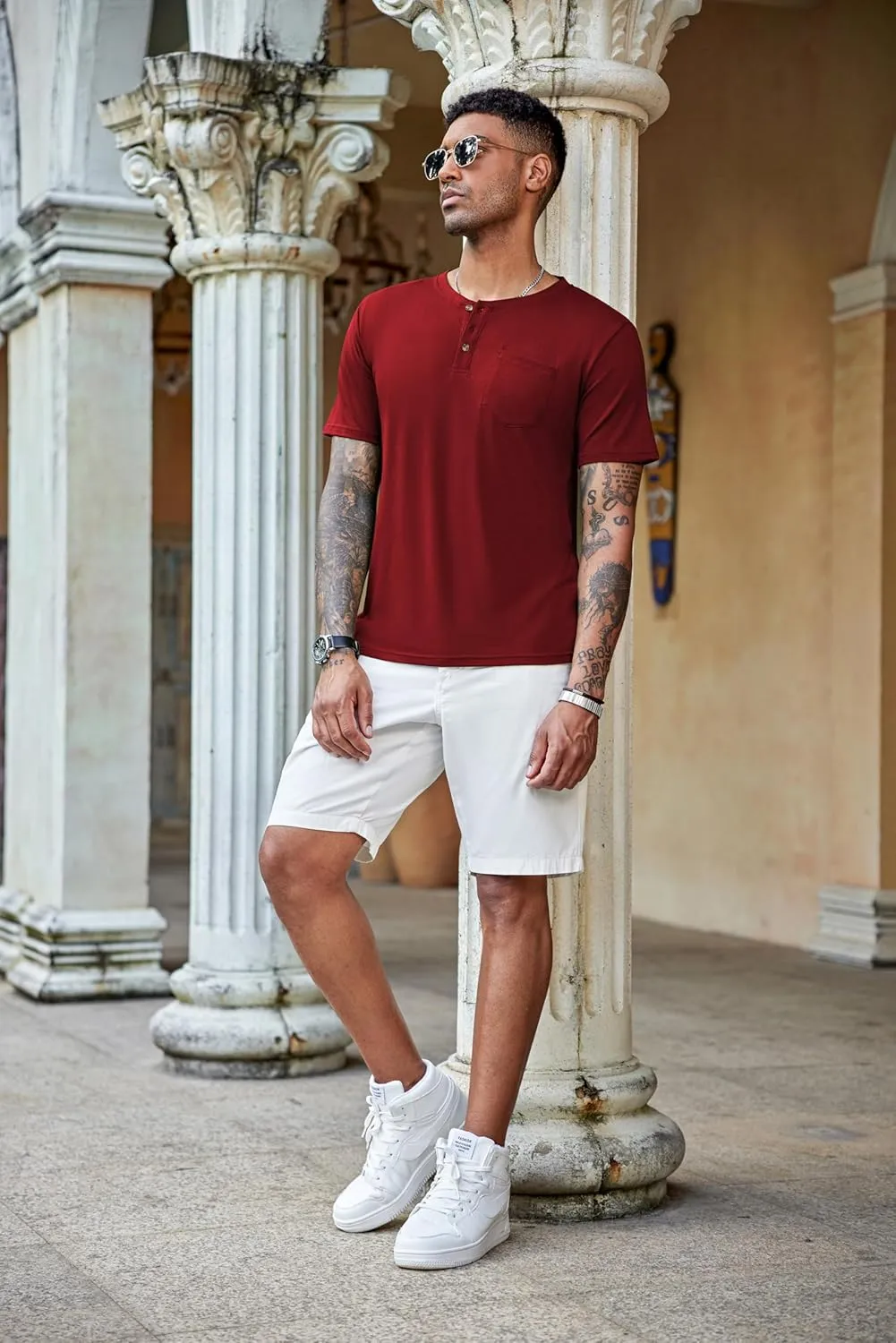 COOFANDY Men's 3 Pack Henley Shirts Short Sleeve Casual Basic Tees Classic Henley Summer Solid T Shirts with Pocket