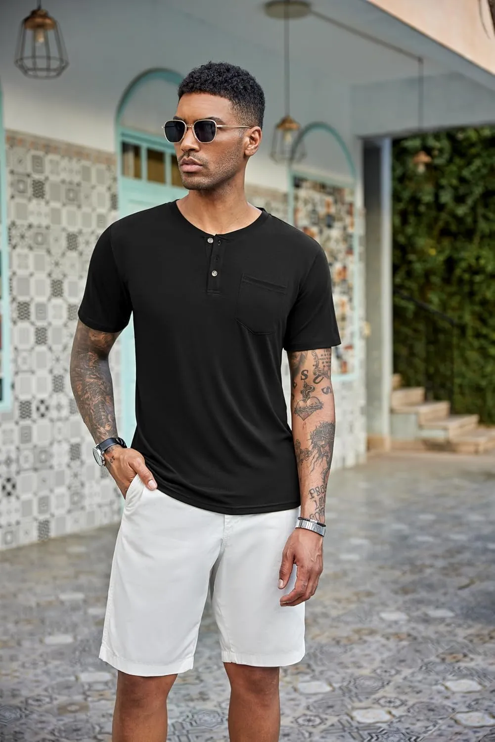 COOFANDY Men's 3 Pack Henley Shirts Short Sleeve Casual Basic Tees Classic Henley Summer Solid T Shirts with Pocket