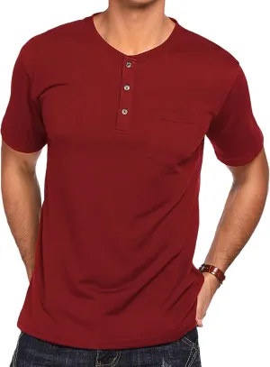 COOFANDY Men's 3 Pack Henley Shirts Short Sleeve Casual Basic Tees Classic Henley Summer Solid T Shirts with Pocket