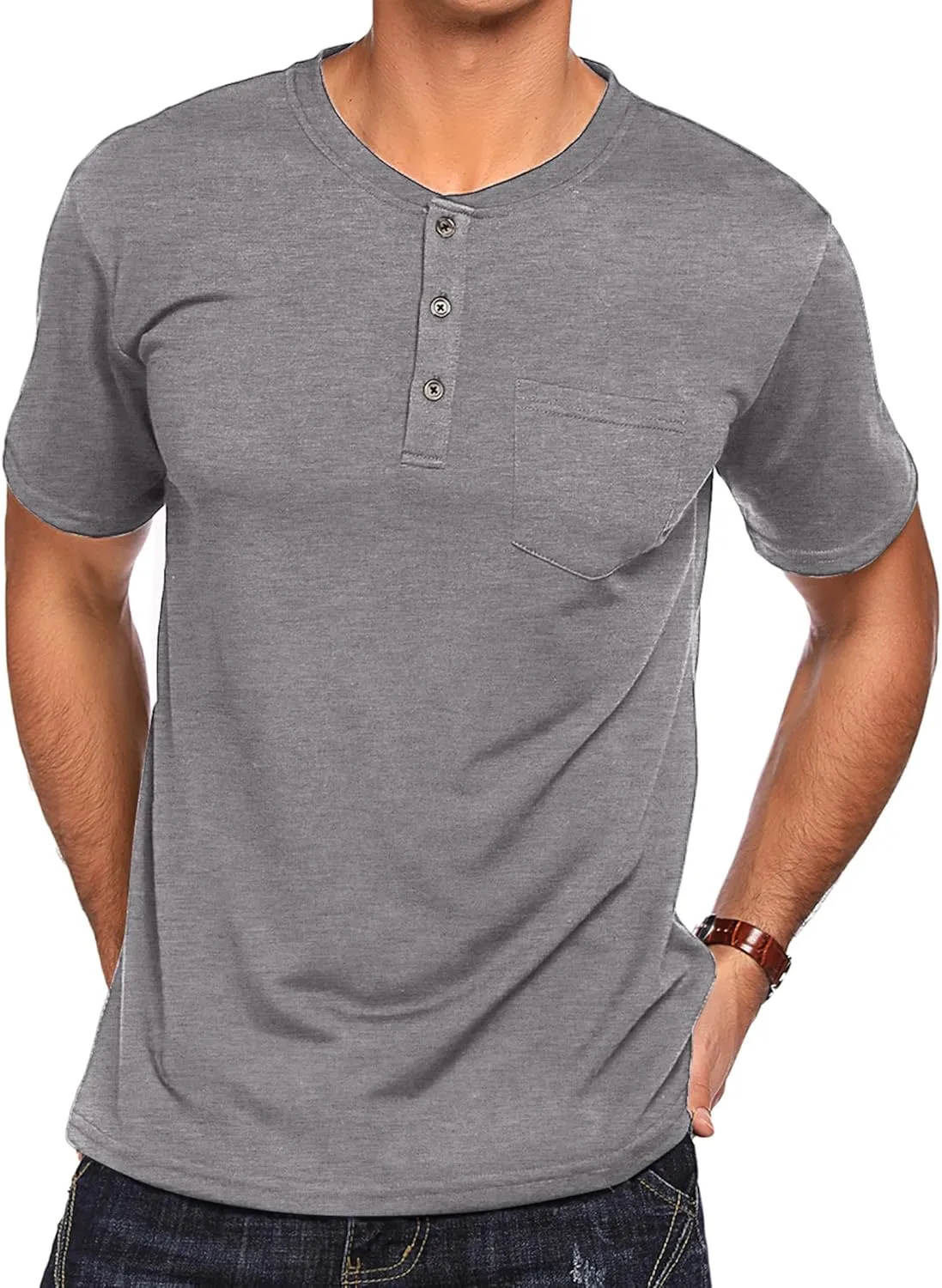 COOFANDY Men's 3 Pack Henley Shirts Short Sleeve Casual Basic Tees Classic Henley Summer Solid T Shirts with Pocket