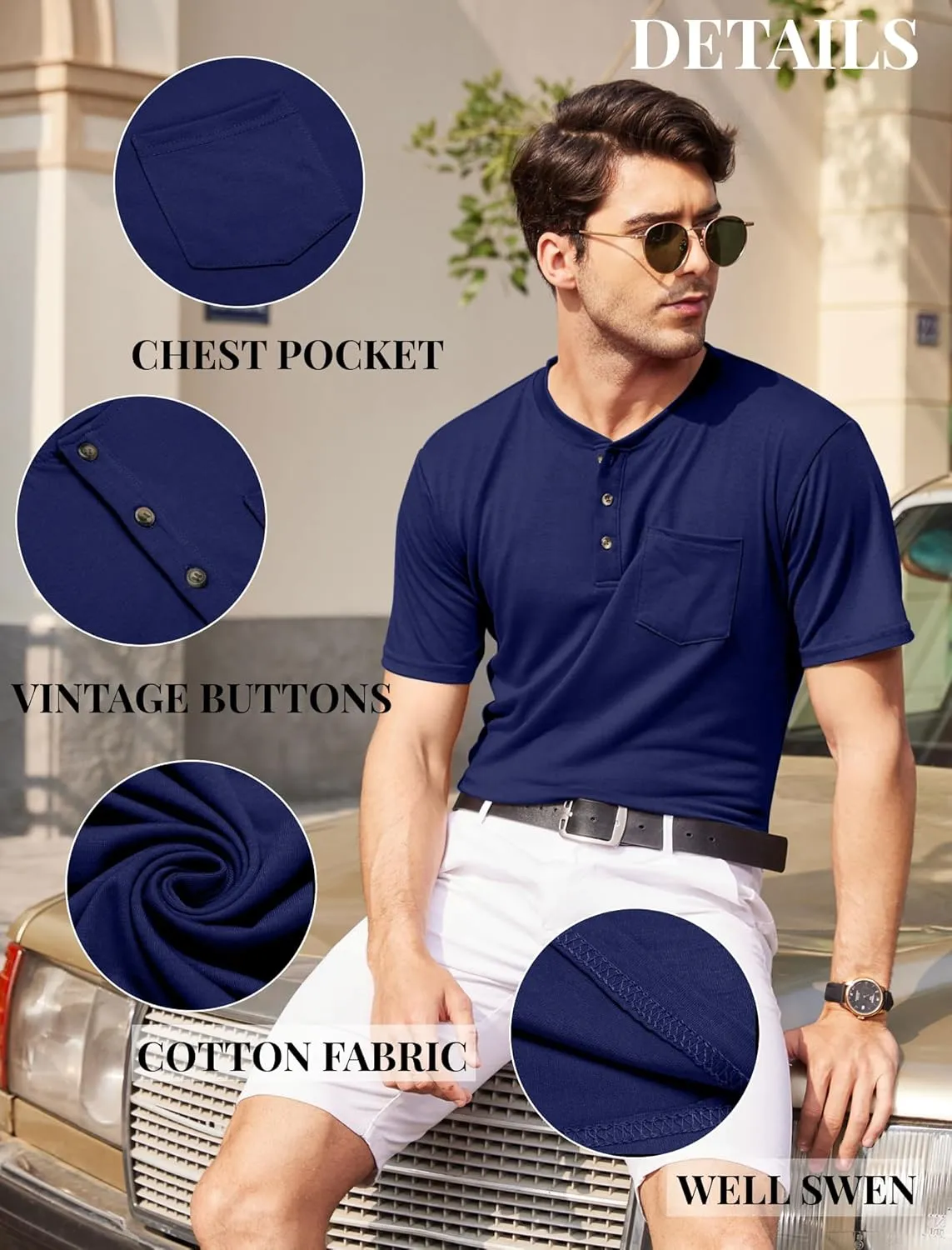 COOFANDY Men's 3 Pack Henley Shirts Short Sleeve Casual Basic Tees Classic Henley Summer Solid T Shirts with Pocket