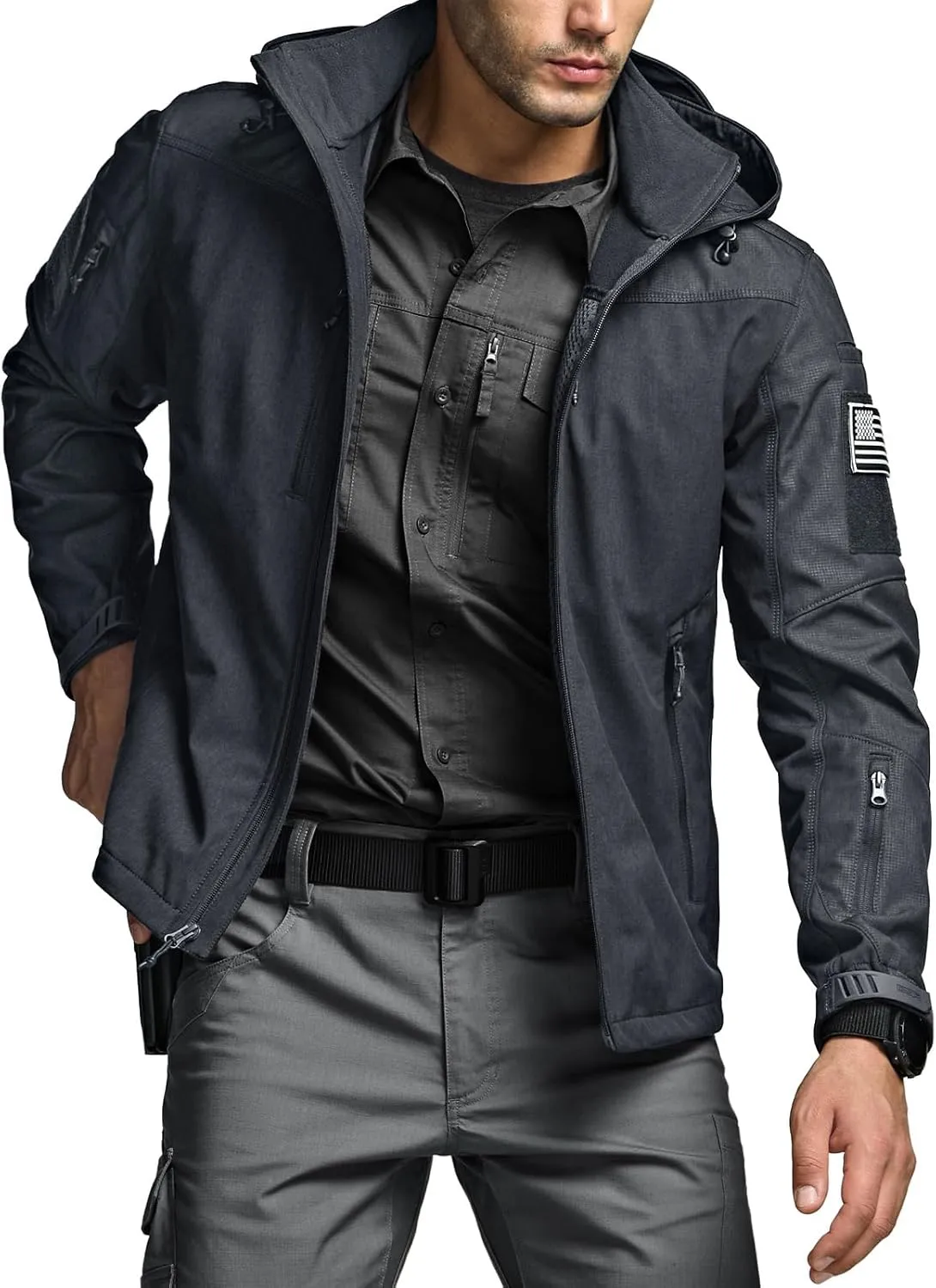CQR Men's Fleece Lined Tactical Softshell Jackets, Lightweight Water Resistant Hunting Hiking Jacket, Winter Outdoor Jacket