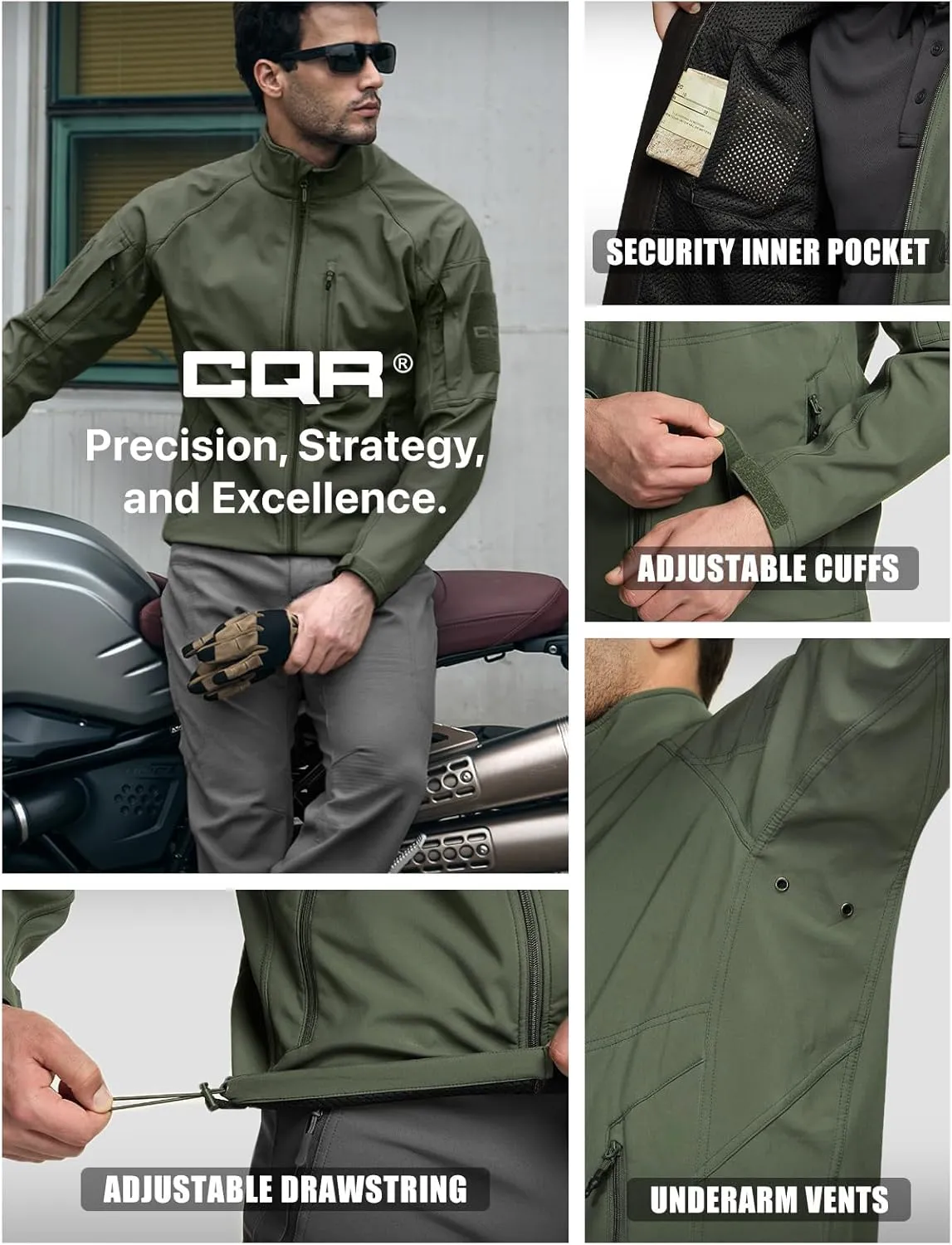 CQR Men's Fleece Lined Tactical Softshell Jackets, Lightweight Water Resistant Hunting Hiking Jacket, Winter Outdoor Jacket