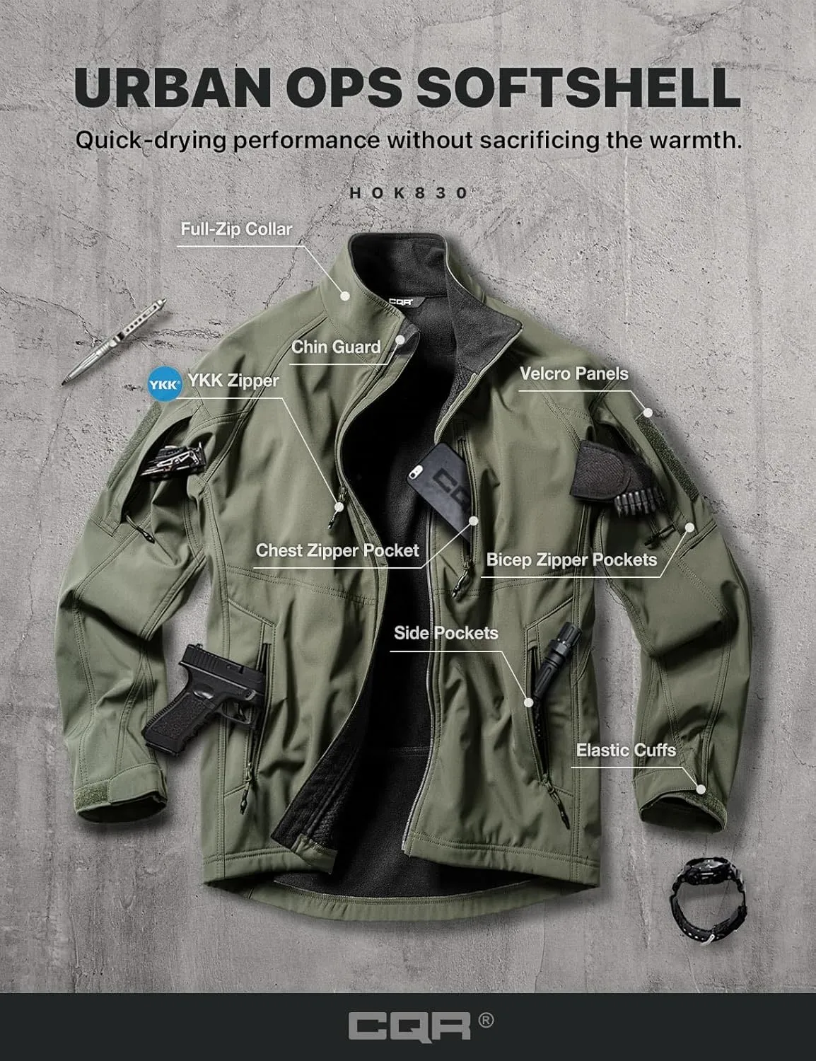 CQR Men's Fleece Lined Tactical Softshell Jackets, Lightweight Water Resistant Hunting Hiking Jacket, Winter Outdoor Jacket