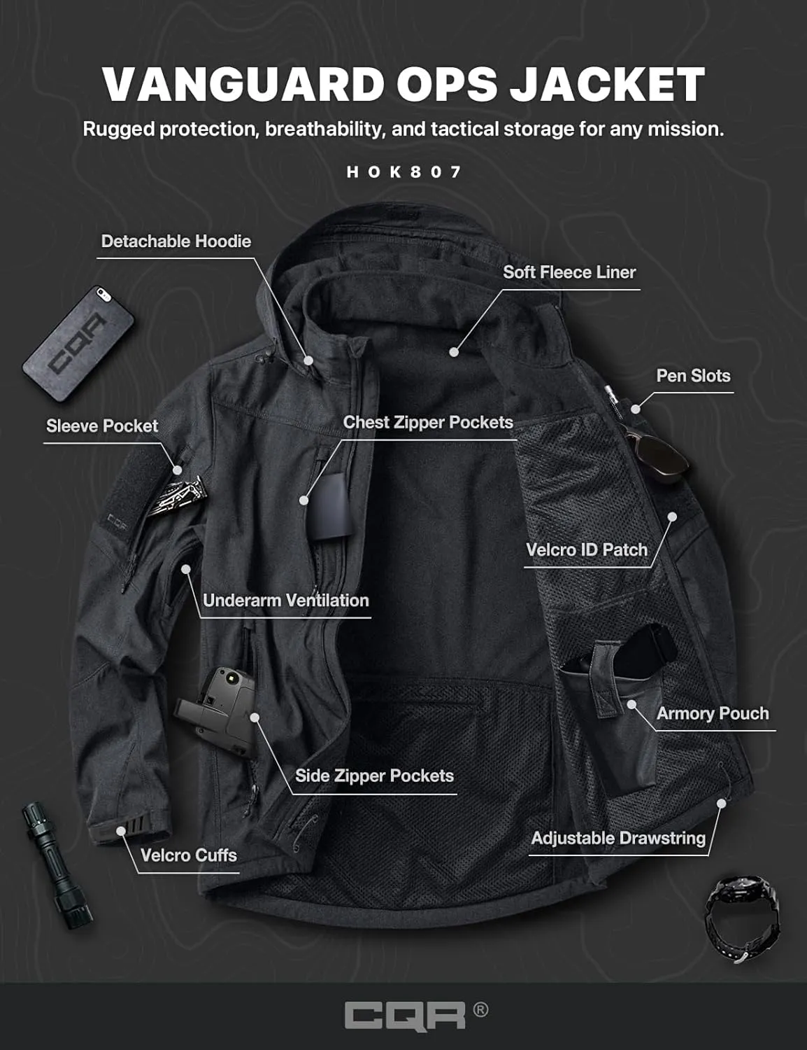 CQR Men's Fleece Lined Tactical Softshell Jackets, Lightweight Water Resistant Hunting Hiking Jacket, Winter Outdoor Jacket