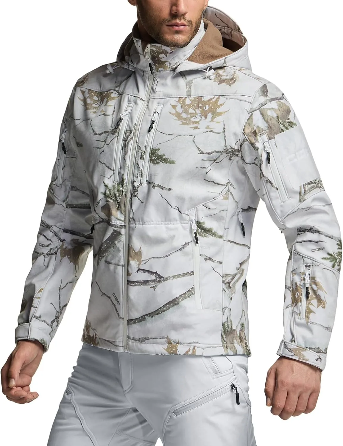 CQR Men's Fleece Lined Tactical Softshell Jackets, Lightweight Water Resistant Hunting Hiking Jacket, Winter Outdoor Jacket