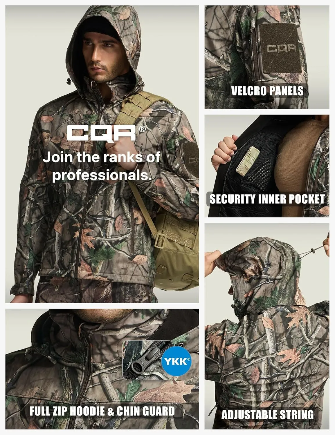 CQR Men's Fleece Lined Tactical Softshell Jackets, Lightweight Water Resistant Hunting Hiking Jacket, Winter Outdoor Jacket
