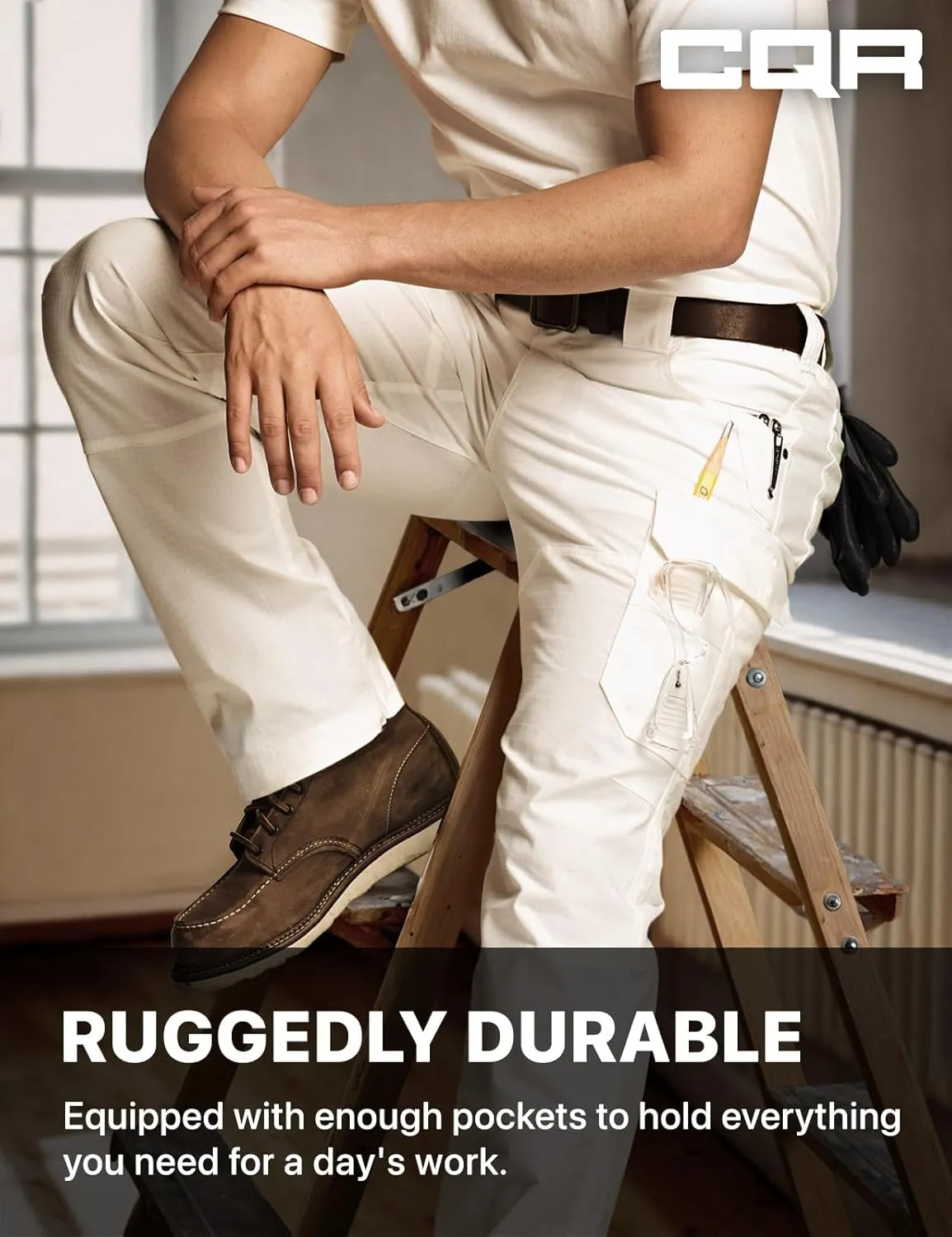 CQR Men's Flex Ripstop Work Pants, Water Resistant Tactical Pants, Outdoor Utility Operator EDC Cargo Pants