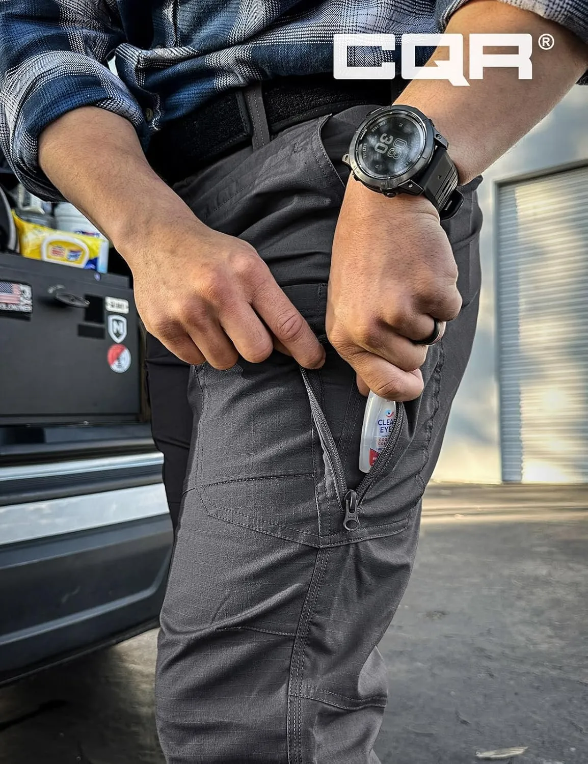 CQR Men's Utility Flex Cargo Pants, Classic-Fit Casual Stretch Work Pants, Water Resistant Lightweight Tactical Hiking Pants