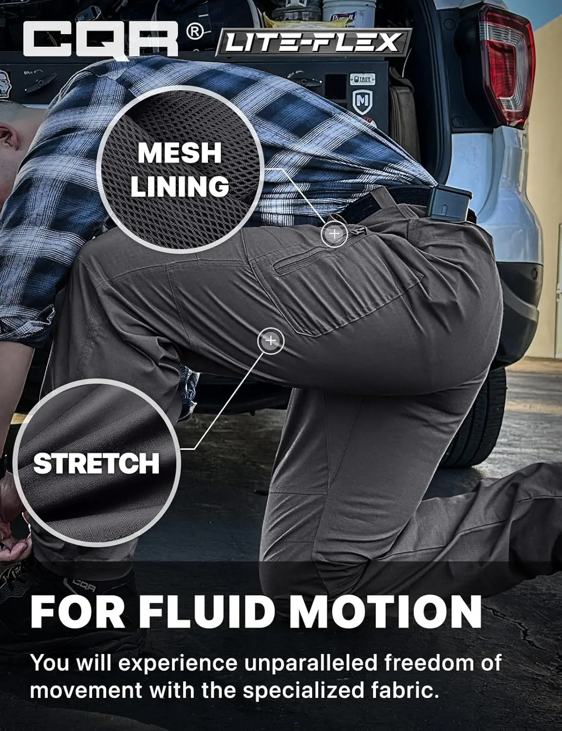 CQR Men's Utility Flex Cargo Pants, Classic-Fit Casual Stretch Work Pants, Water Resistant Lightweight Tactical Hiking Pants