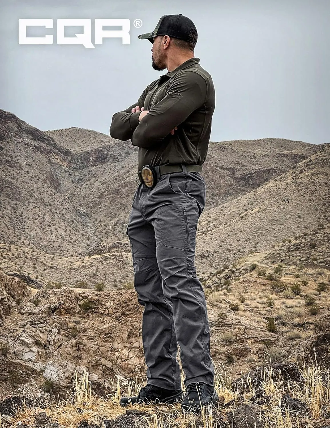 CQR Men's Utility Flex Cargo Pants, Classic-Fit Casual Stretch Work Pants, Water Resistant Lightweight Tactical Hiking Pants
