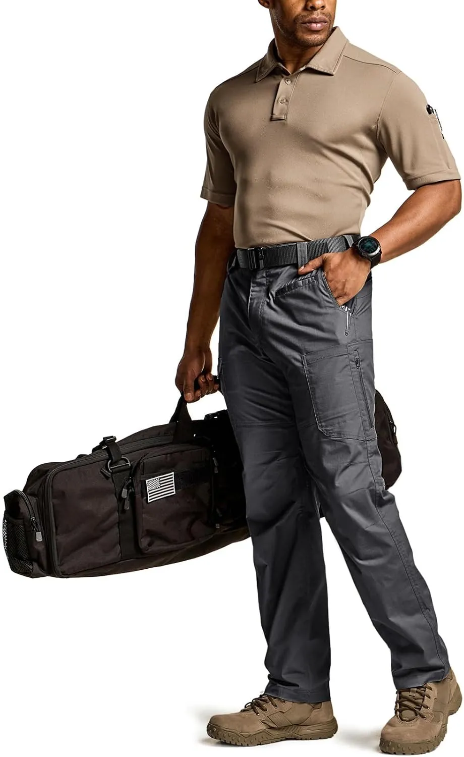 CQR Men's Utility Flex Cargo Pants, Classic-Fit Casual Stretch Work Pants, Water Resistant Lightweight Tactical Hiking Pants