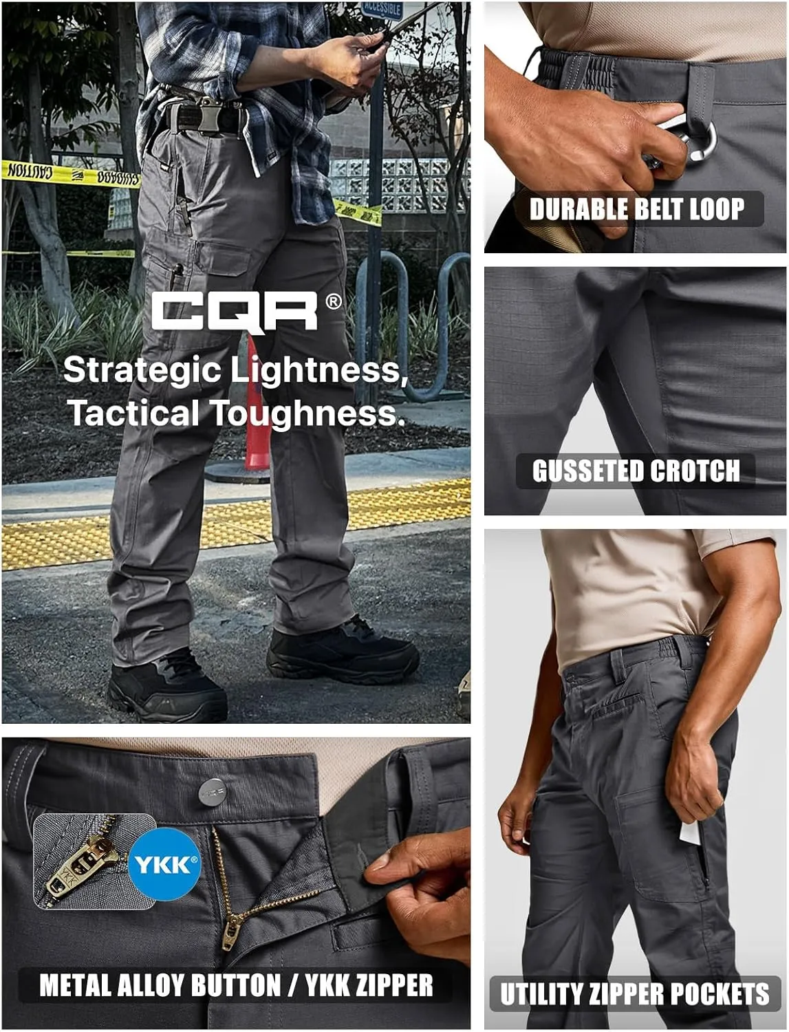 CQR Men's Utility Flex Cargo Pants, Classic-Fit Casual Stretch Work Pants, Water Resistant Lightweight Tactical Hiking Pants