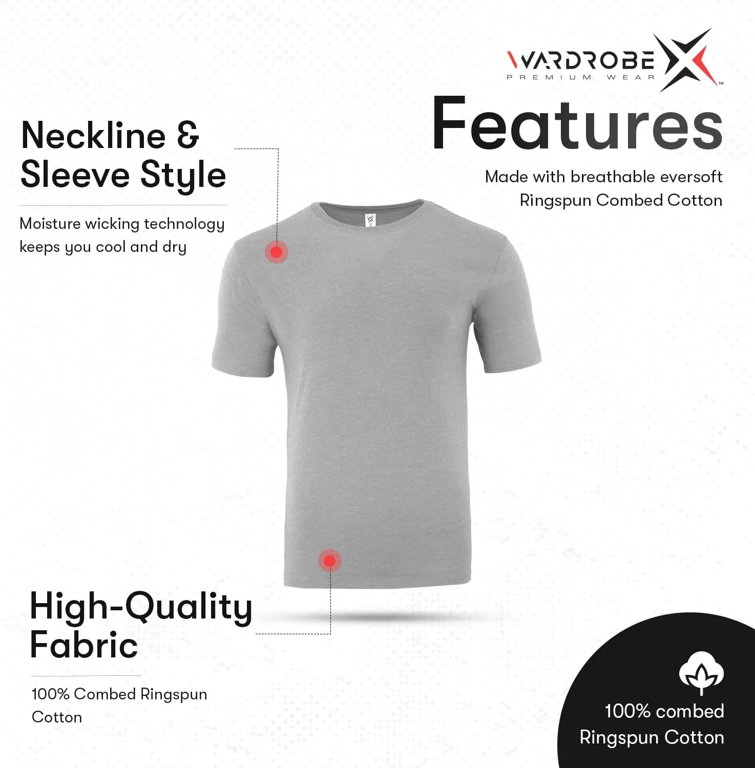 Crewneck Cotton T-Shirts for Men | 4-Pack Crewneck T-Shirts Multipack | Short Sleeve T-Shirts Ideal for Mens Undershirt
