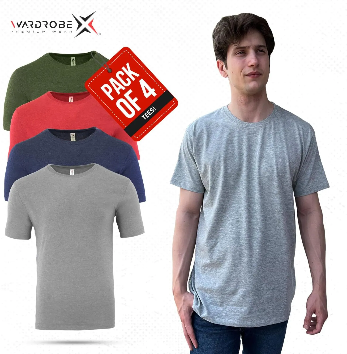 Crewneck Cotton T-Shirts for Men | 4-Pack Crewneck T-Shirts Multipack | Short Sleeve T-Shirts Ideal for Mens Undershirt