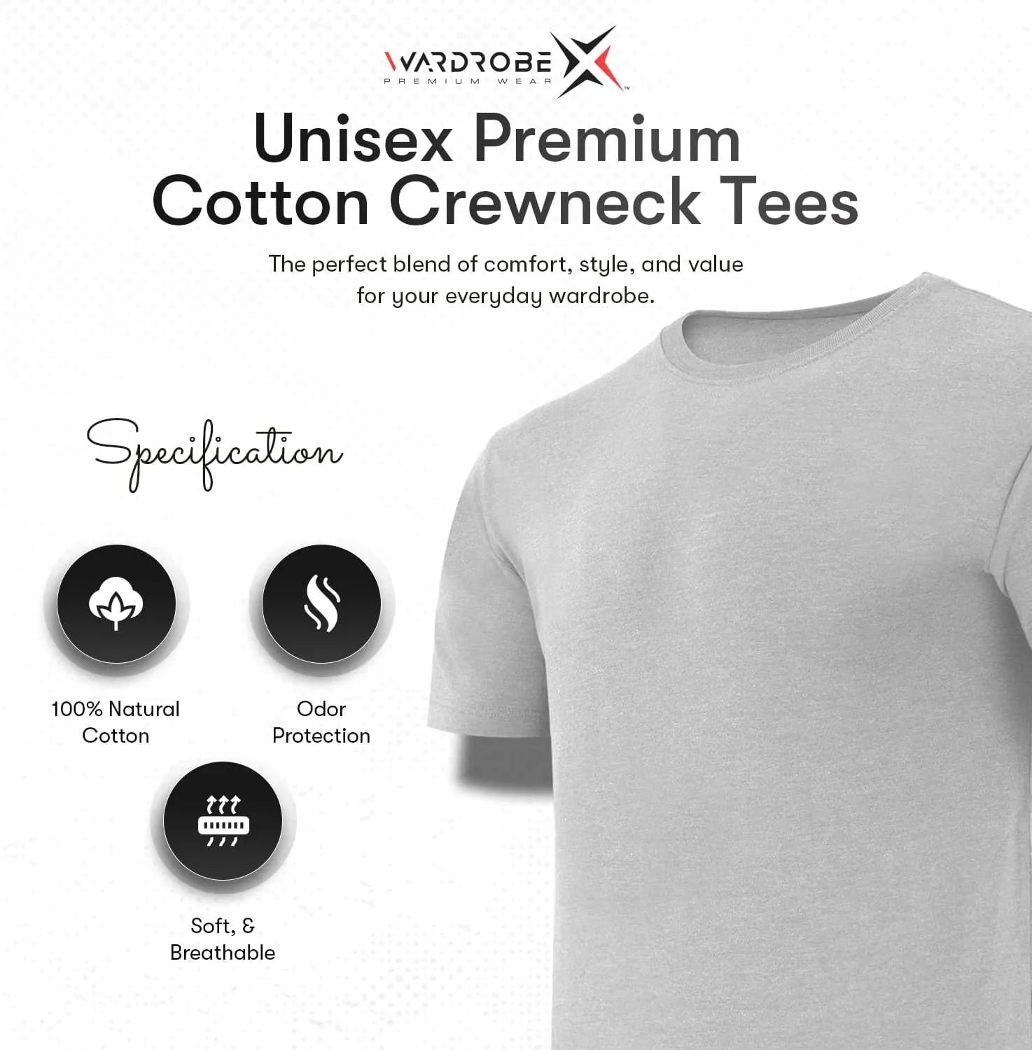 Crewneck Cotton T-Shirts for Men | 4-Pack Crewneck T-Shirts Multipack | Short Sleeve T-Shirts Ideal for Mens Undershirt