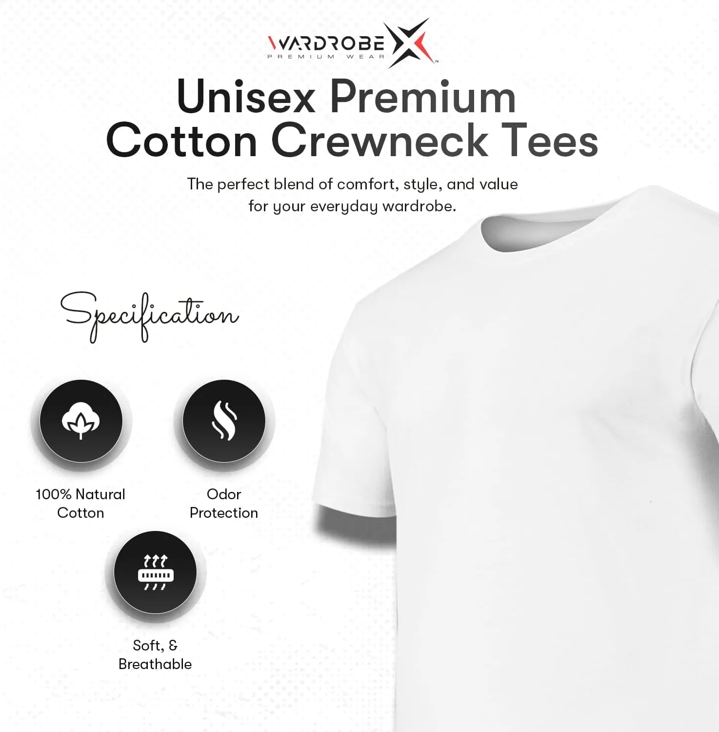 Crewneck Cotton T-Shirts for Men | 4-Pack Crewneck T-Shirts Multipack | Short Sleeve T-Shirts Ideal for Mens Undershirt
