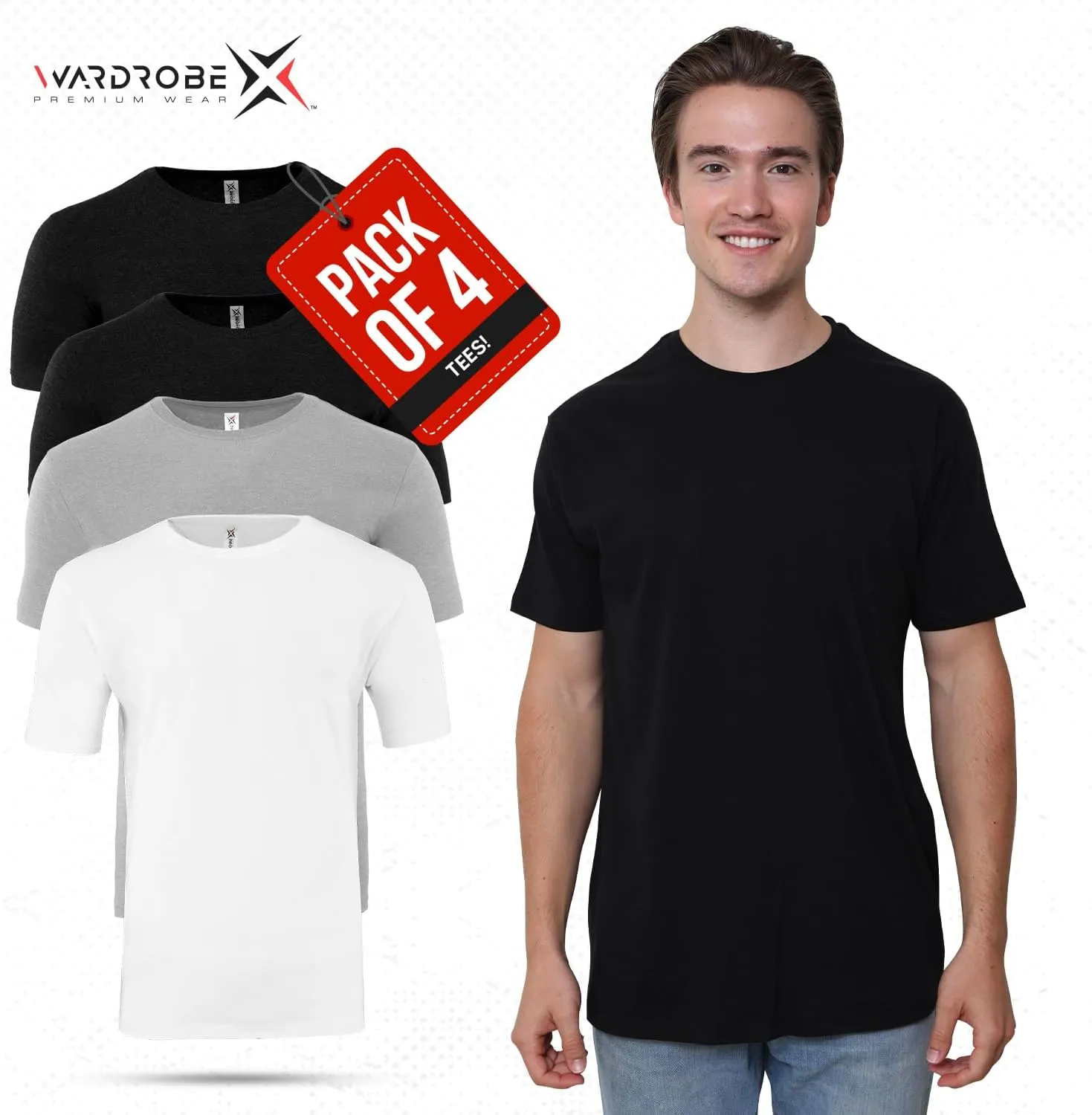Crewneck Cotton T-Shirts for Men | 4-Pack Crewneck T-Shirts Multipack | Short Sleeve T-Shirts Ideal for Mens Undershirt