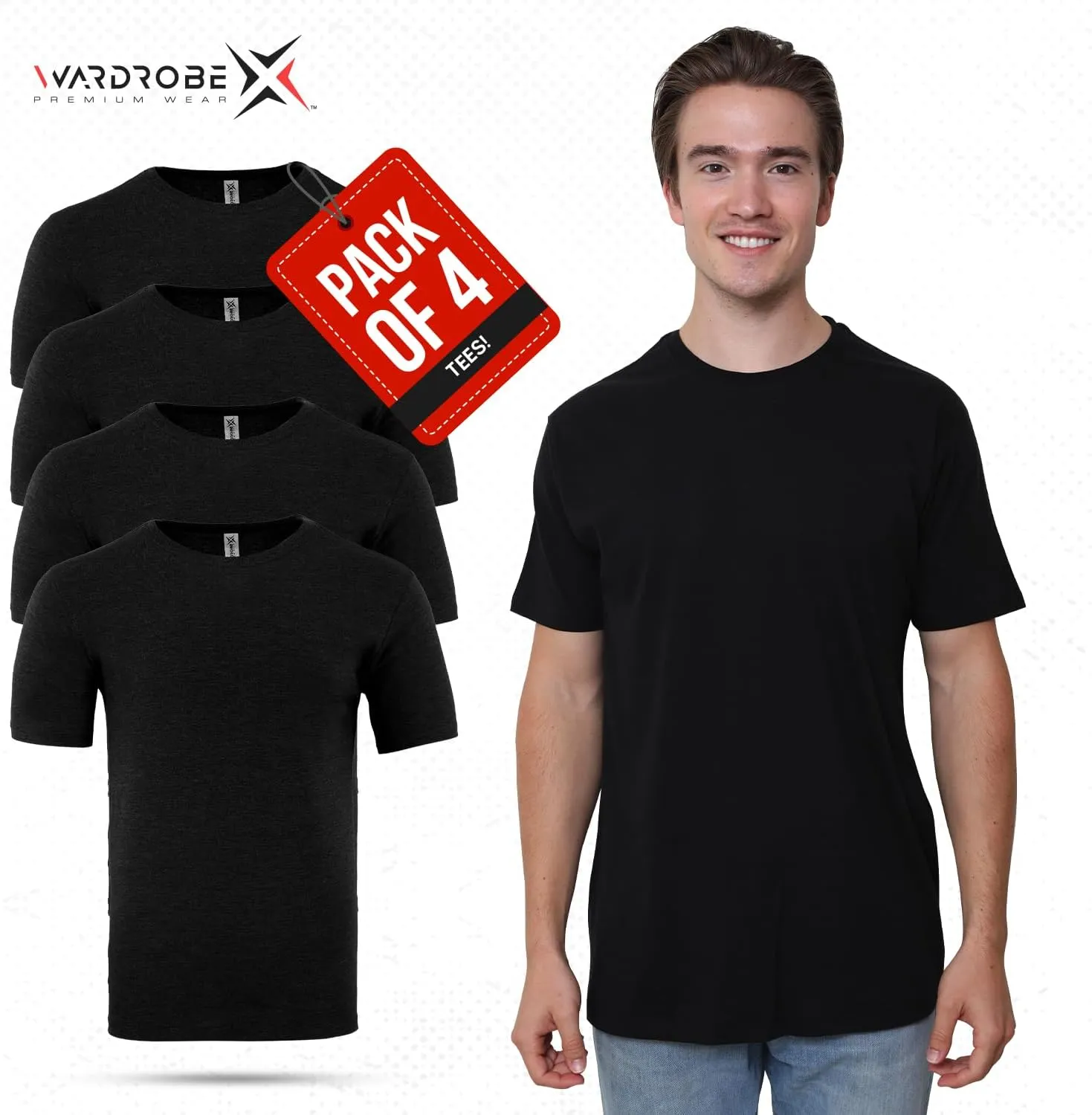 Crewneck Cotton T-Shirts for Men | 4-Pack Crewneck T-Shirts Multipack | Short Sleeve T-Shirts Ideal for Mens Undershirt