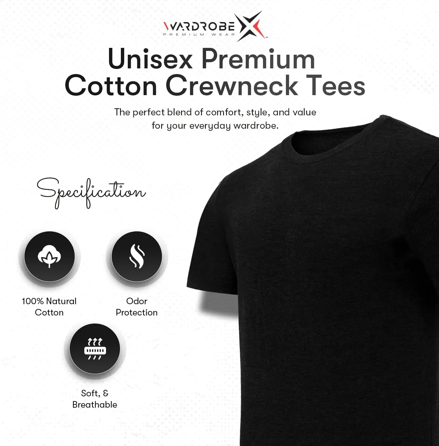 Crewneck Cotton T-Shirts for Men | 4-Pack Crewneck T-Shirts Multipack | Short Sleeve T-Shirts Ideal for Mens Undershirt