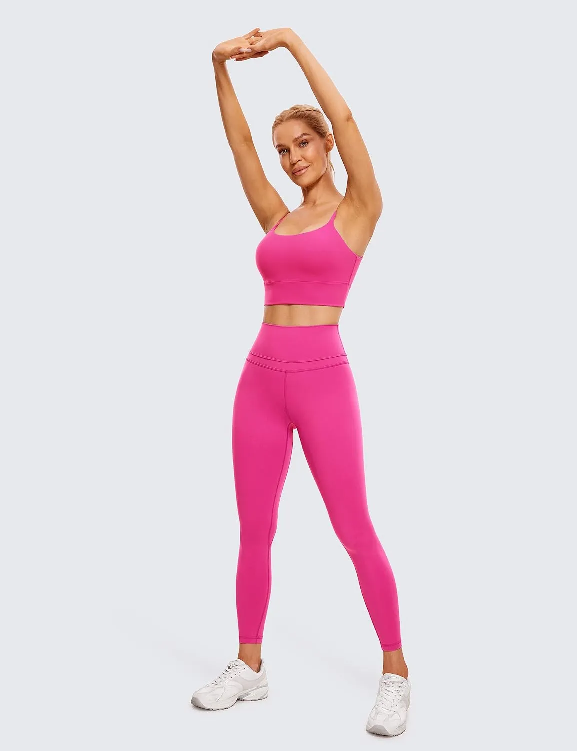 CRZ YOGA Adjustable Longline Sports Bra for Women - V Back Wireless Workout Padded Yoga Camisole Cropped Tank Tops