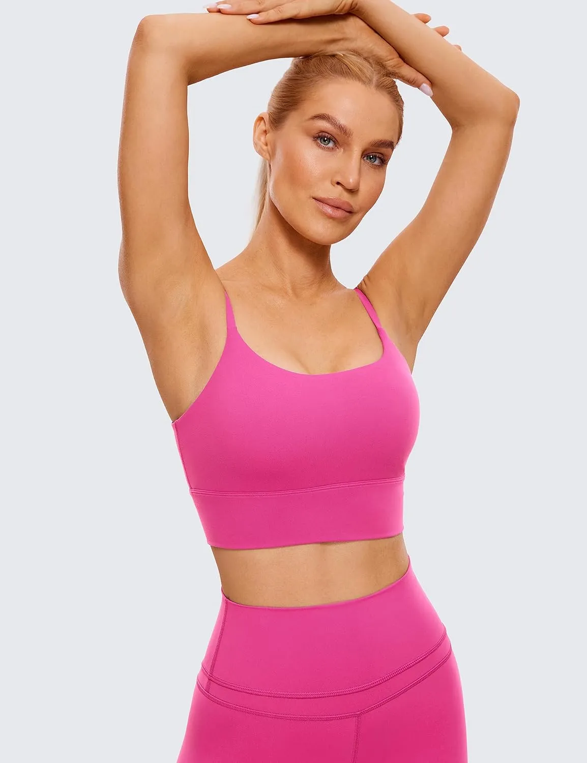 CRZ YOGA Adjustable Longline Sports Bra for Women - V Back Wireless Workout Padded Yoga Camisole Cropped Tank Tops