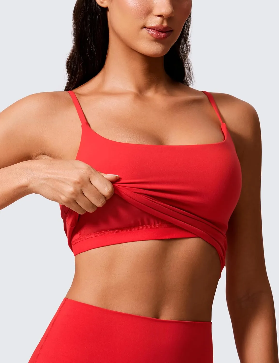 CRZ YOGA Butterlift Womens Scoop Neck Longline Sports Bra - U Back Adjustable Straps Workout Crop Tank Top with Built in Pads
