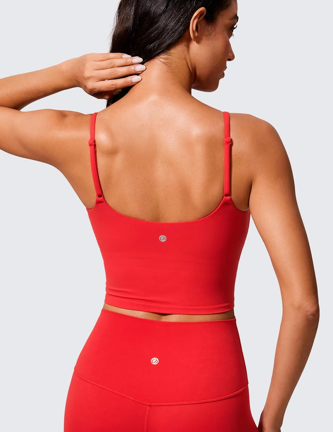 CRZ YOGA Butterlift Womens Scoop Neck Longline Sports Bra - U Back Adjustable Straps Workout Crop Tank Top with Built in Pads