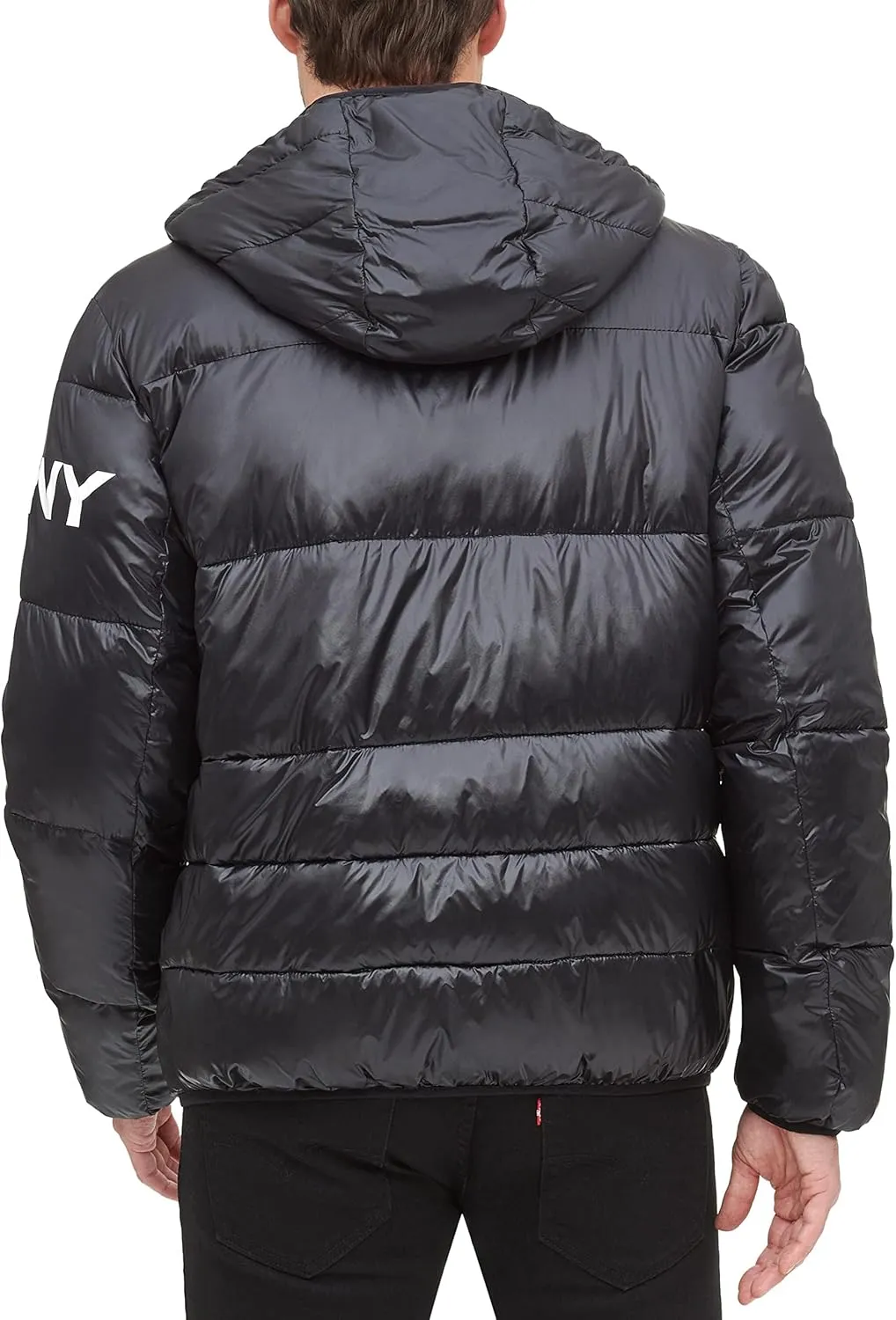 DKNY Men's Water Resistant Ultra Loft Hooded Logo Puffer Jacket (Standard and Big & Tall)
