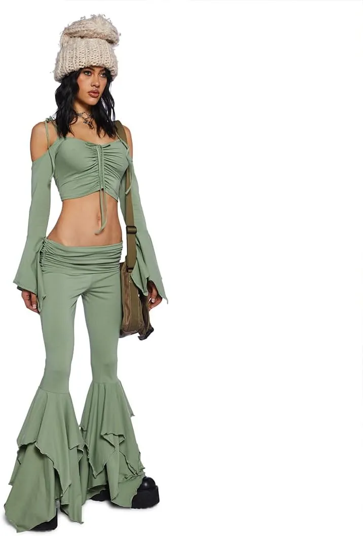 Dolls Kill F is for Fairies Flare Pants by Current Mood - Foldover Waist with Wide Leg and Handkerchief Design