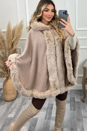 Drew Blush Pink Faux Fur Trim Open Hooded Cape