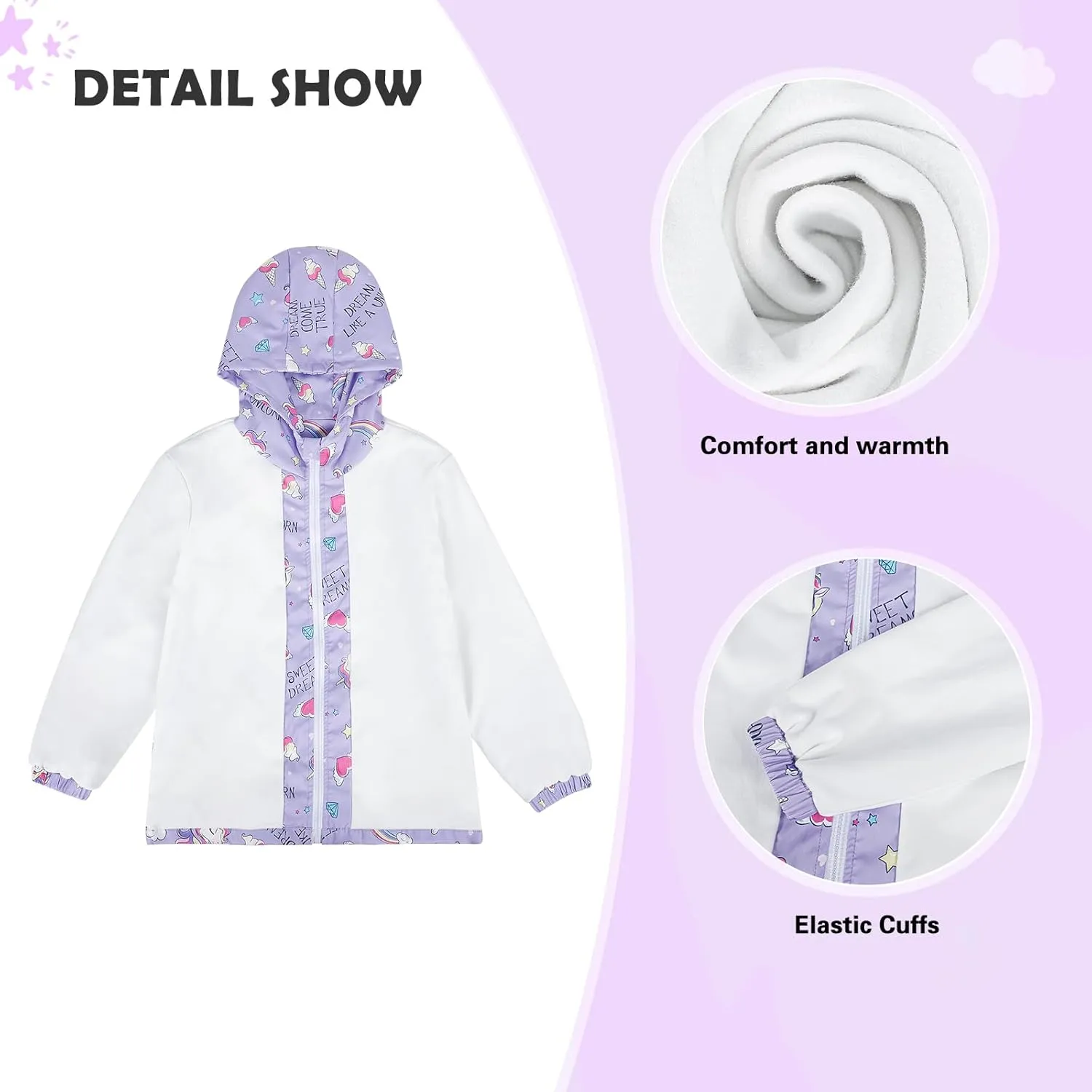 ESTAMICO Girls' Fashion Winter Coat Zip Up Fleece Jackets Water-resistant Wind-proof Little Girls Clothes