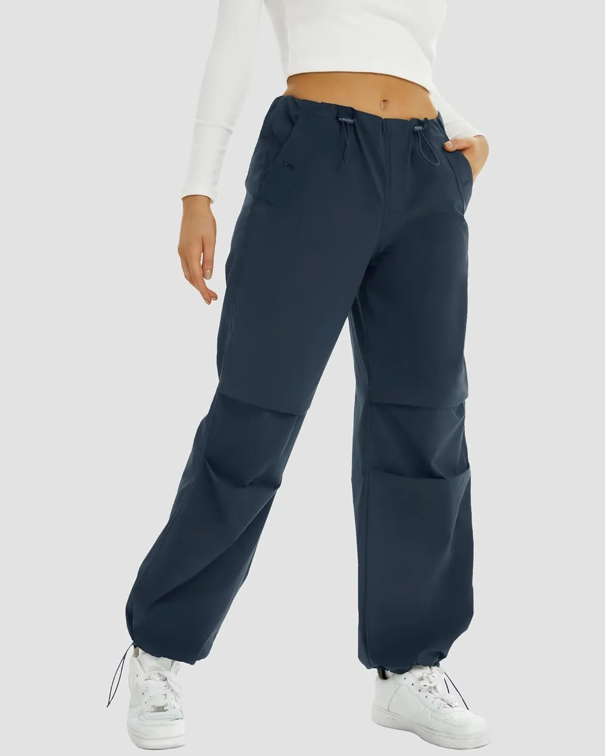 FireSwan Women's Parachute Pants Baggy Cargo Pants Wide Leg Y2K Pants with 4 Pockets Outdoor Travel Casual Hiking