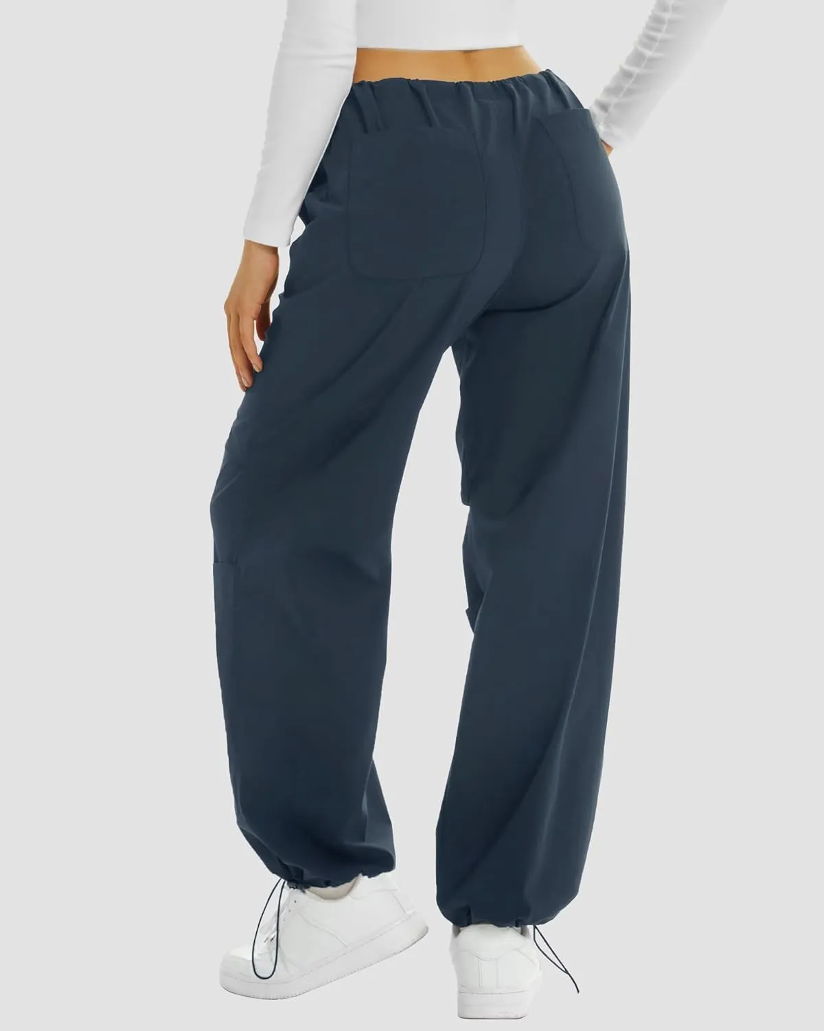 FireSwan Women's Parachute Pants Baggy Cargo Pants Wide Leg Y2K Pants with 4 Pockets Outdoor Travel Casual Hiking