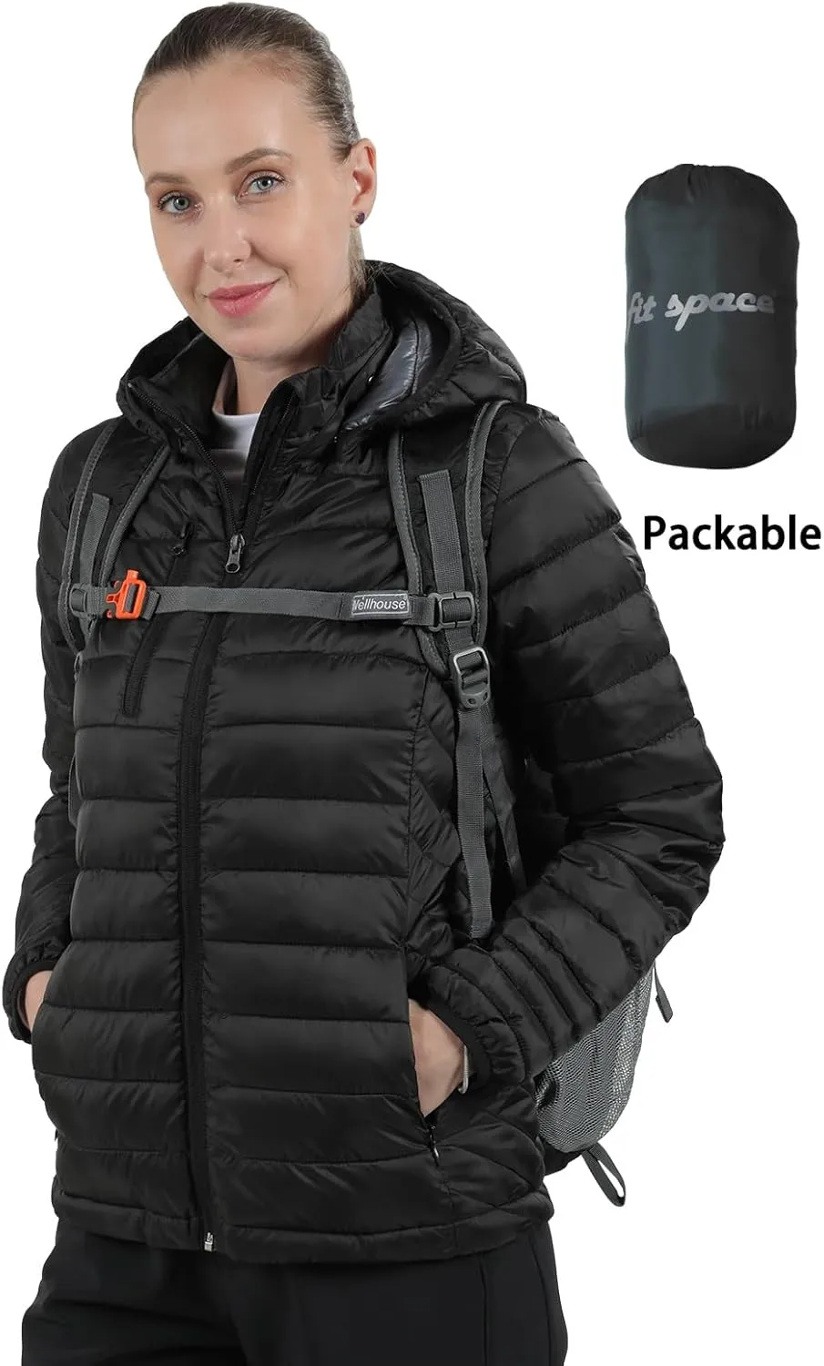 fit space Women's Puffer Jacket Synthetic Insulated Down Quilted Lightweight Coat with Hooded Water Resistant Packable