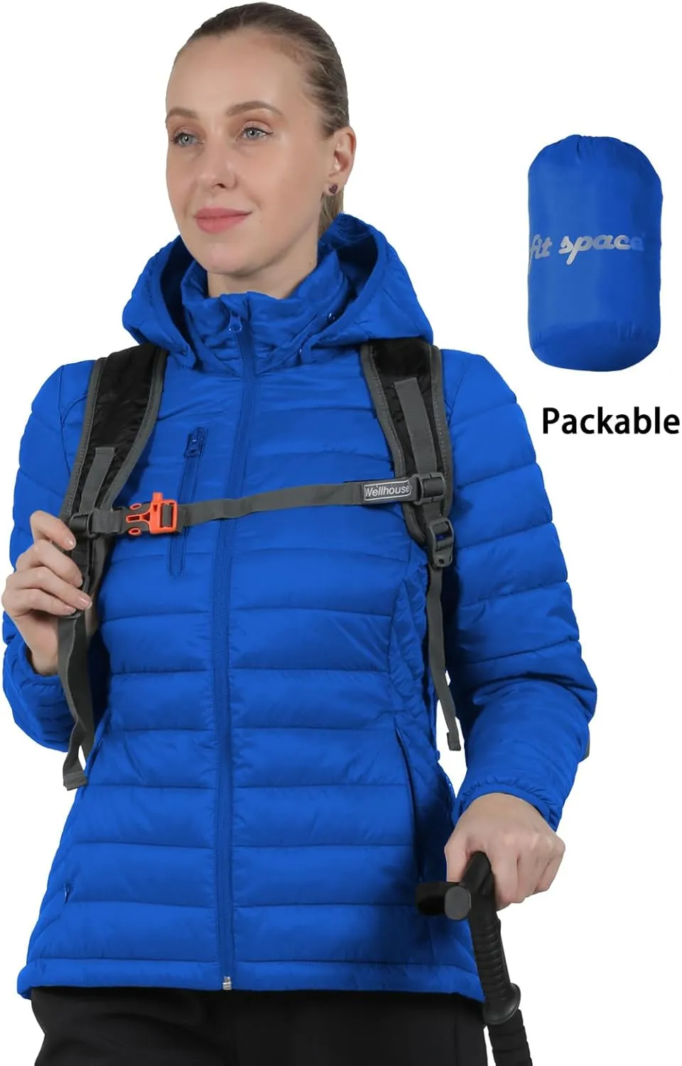 fit space Women's Puffer Jacket Synthetic Insulated Down Quilted Lightweight Coat with Hooded Water Resistant Packable