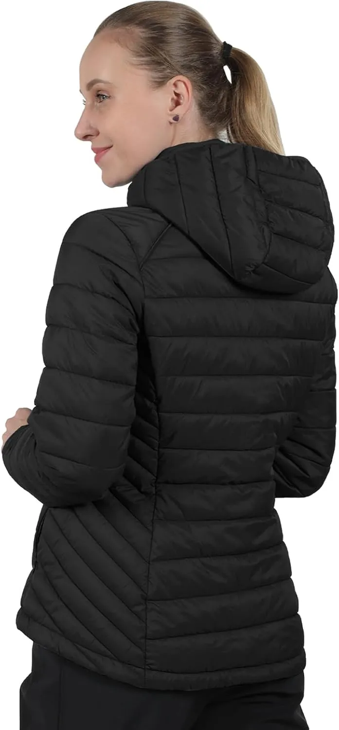 fit space Women's Puffer Jacket Synthetic Insulated Down Quilted Lightweight Coat with Hooded Water Resistant Packable