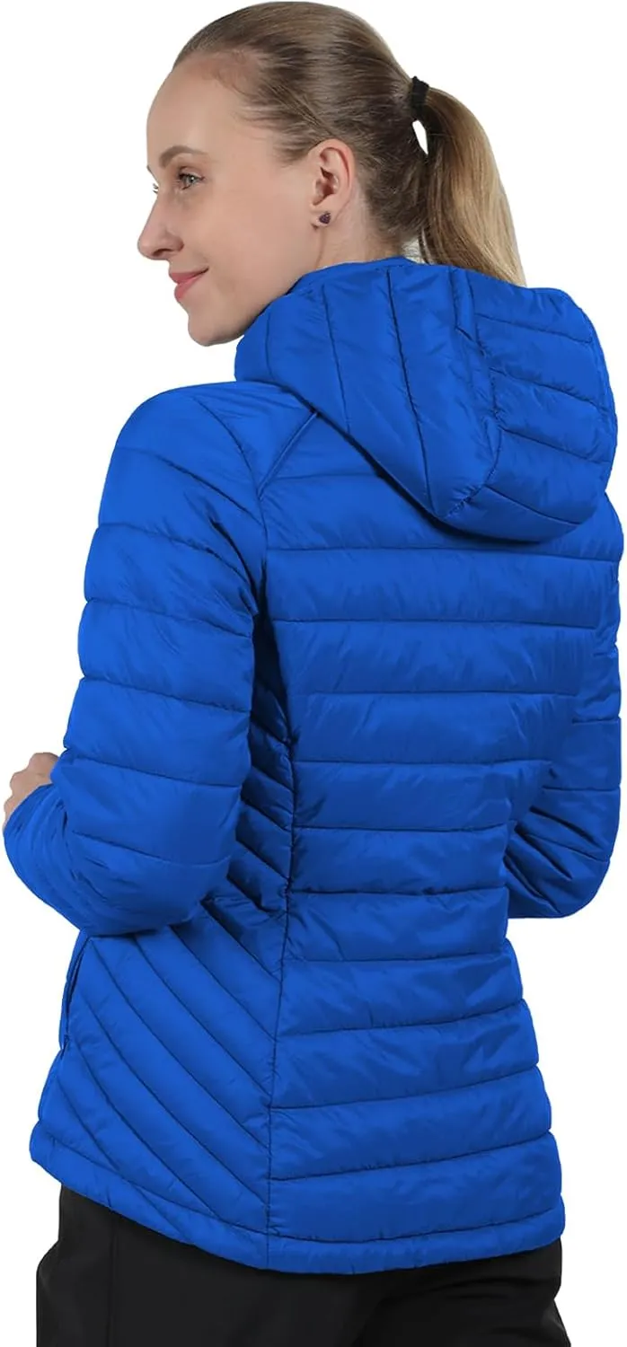 fit space Women's Puffer Jacket Synthetic Insulated Down Quilted Lightweight Coat with Hooded Water Resistant Packable