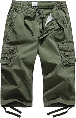 FOURSTEEDS Women's Mid Rise Cargo Capris Elastic Waist Drawstring Multi Pocket Working Tactical Hiking Cropped Cargo Pants