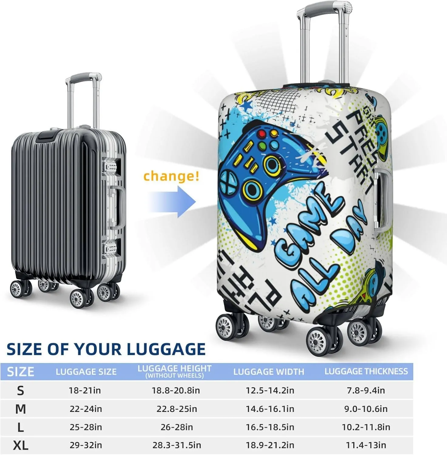 Game All Day Luggage Cover,Washable Suitcase Covers Fashion Luggage Covers,Anti-Scratch Suitcase Protector Cover