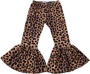 Girls Ruffle Leggings Leopard Print Bell Bottoms Flare Pants