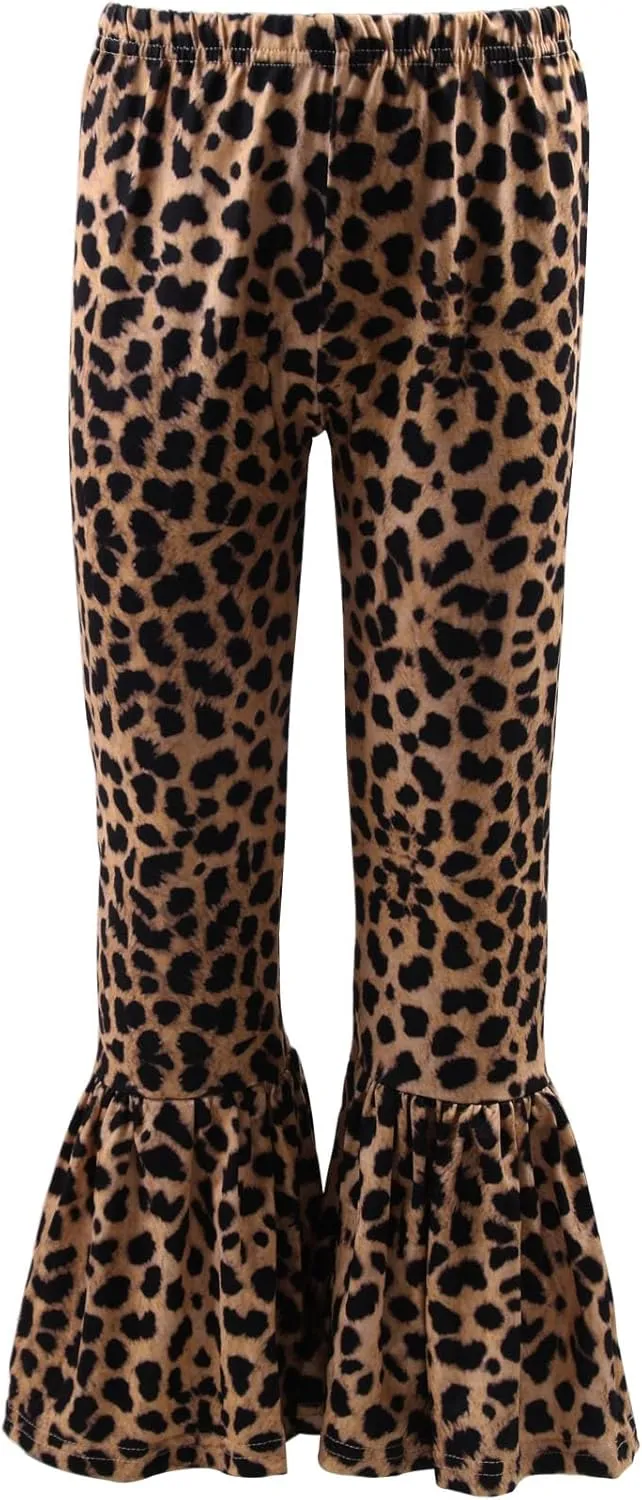 Girls Ruffle Leggings Leopard Print Bell Bottoms Flare Pants
