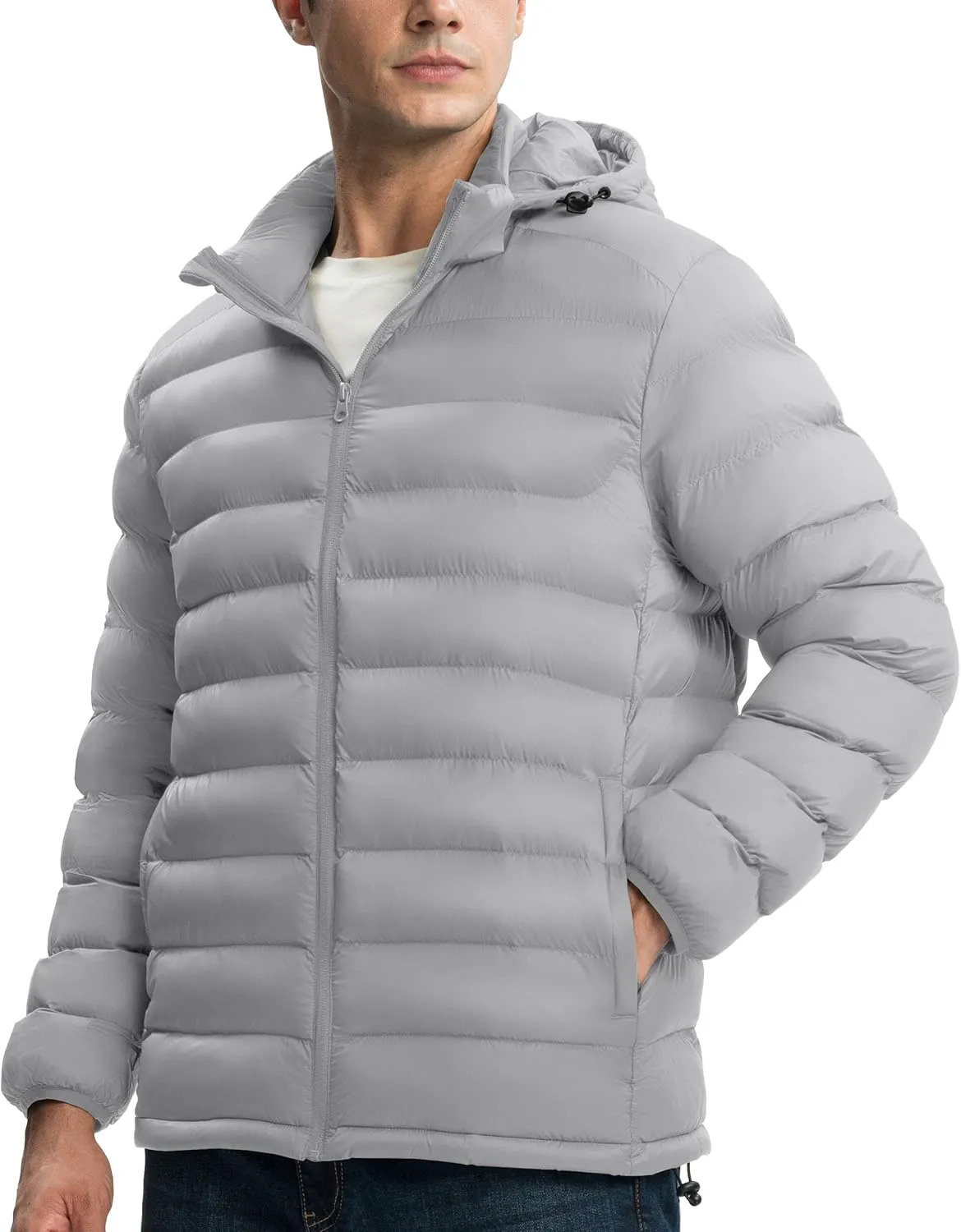Gopune Men's Lightweight Puffer Jacket Detachable Hooded Water Resistant Puffy Winter Down Jackets for Snow Ski Travel