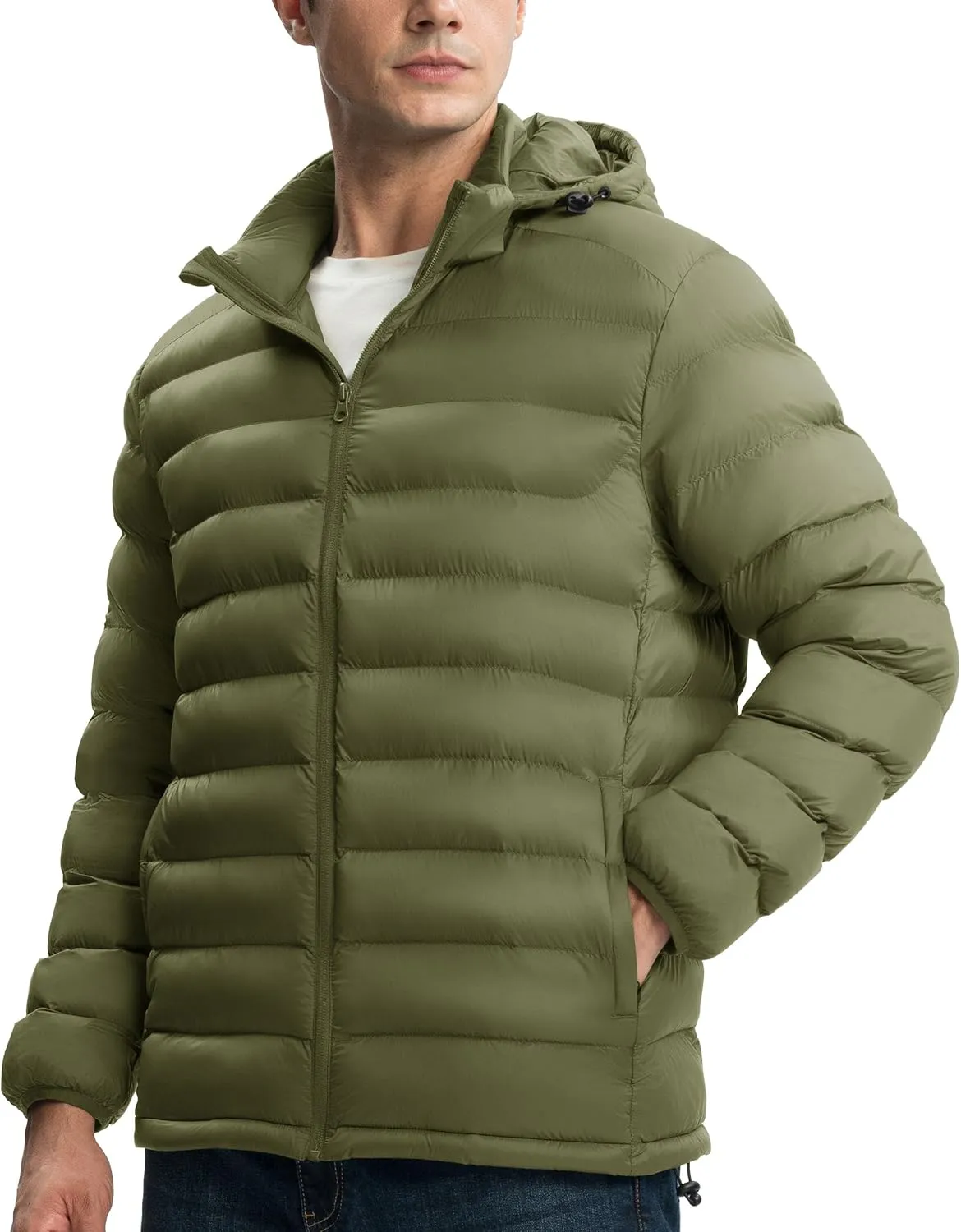 Gopune Men's Lightweight Puffer Jacket Detachable Hooded Water Resistant Puffy Winter Down Jackets for Snow Ski Travel