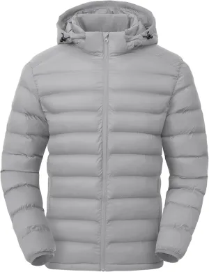 Gopune Men's Lightweight Puffer Jacket Detachable Hooded Water Resistant Puffy Winter Down Jackets for Snow Ski Travel