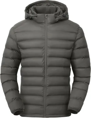 Gopune Men's Lightweight Puffer Jacket Detachable Hooded Water Resistant Puffy Winter Down Jackets for Snow Ski Travel
