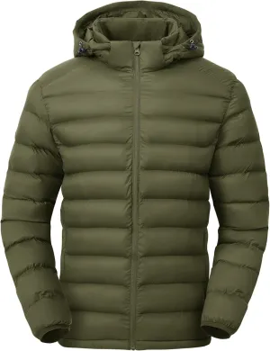 Gopune Men's Lightweight Puffer Jacket Detachable Hooded Water Resistant Puffy Winter Down Jackets for Snow Ski Travel