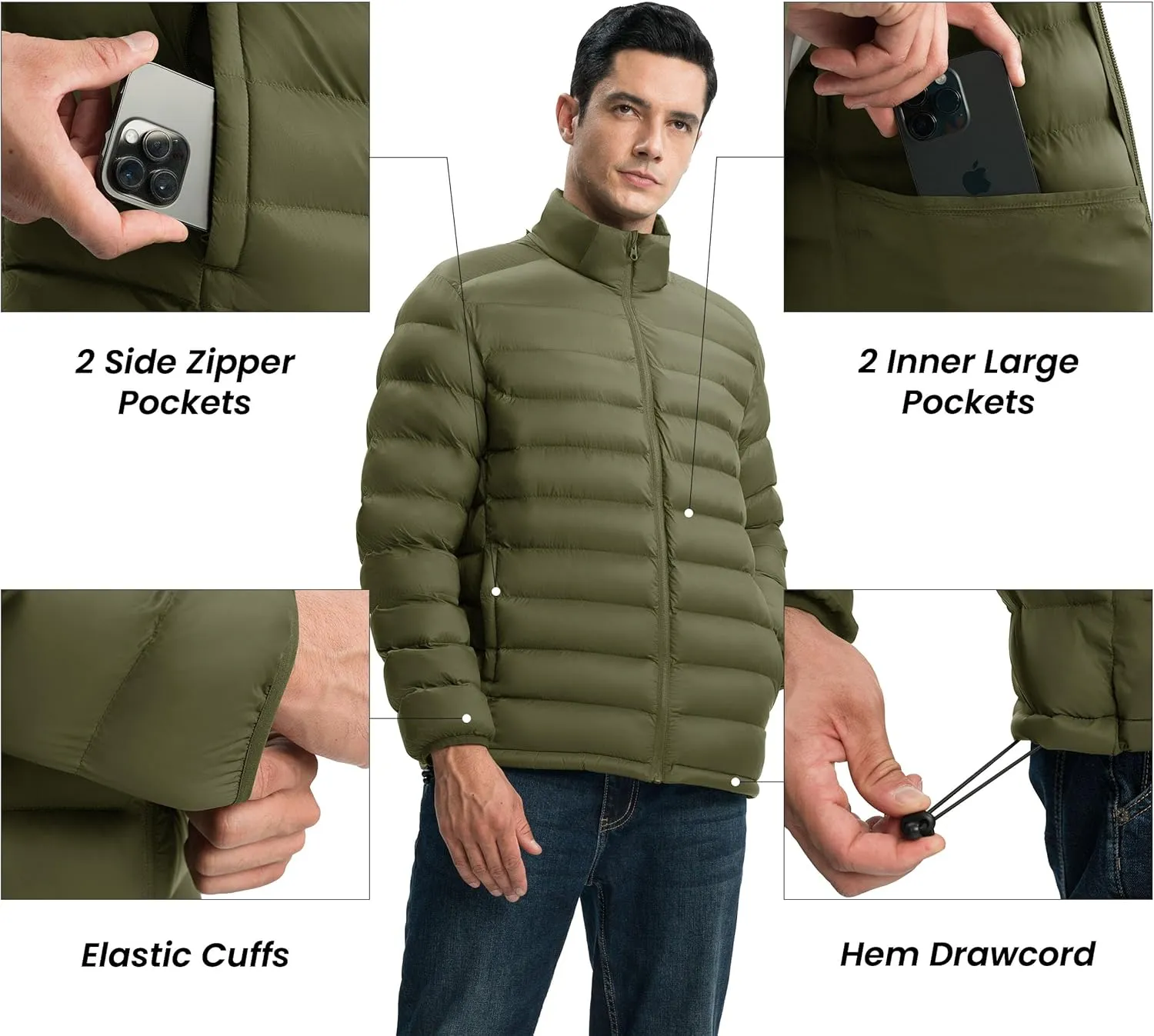 Gopune Men's Lightweight Puffer Jacket Detachable Hooded Water Resistant Puffy Winter Down Jackets for Snow Ski Travel