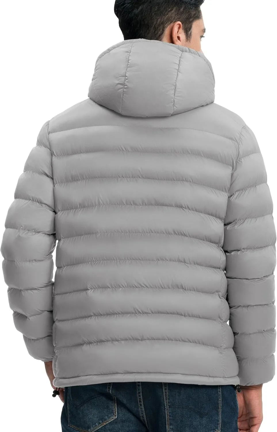 Gopune Men's Lightweight Puffer Jacket Detachable Hooded Water Resistant Puffy Winter Down Jackets for Snow Ski Travel