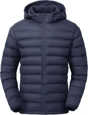 Gopune Men's Lightweight Puffer Jacket Detachable Hooded Water Resistant Puffy Winter Down Jackets for Snow Ski Travel